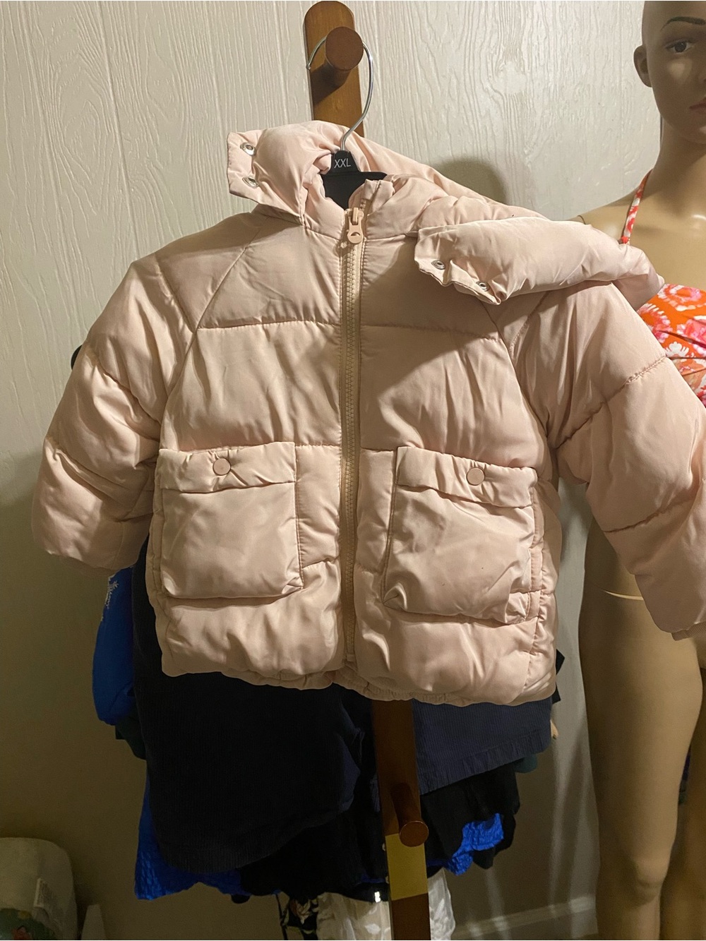 Zara Girls Light Pink Puffer Hooded Jacket